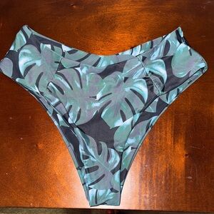 Tropical Leaf Print High-Waisted Bikini Bottom